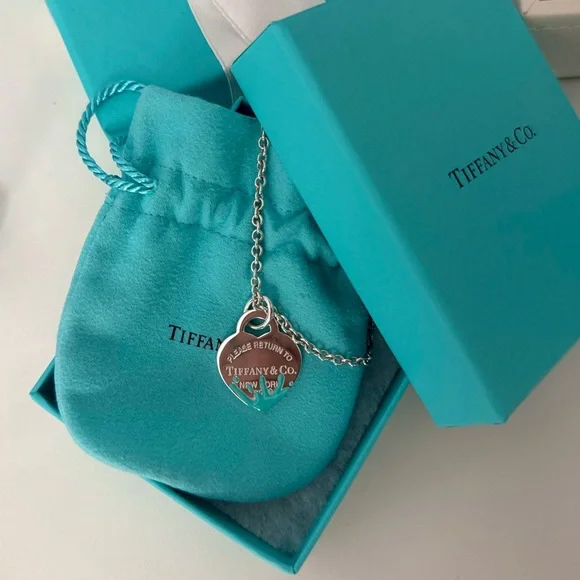 Tiffany&Co. Blue Splash Enamel Heart Pendent Necklace 16 in Thick Chain Silver - Picture 2 of 7